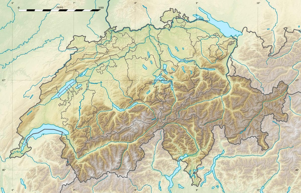 карта на Швейцария облекчение