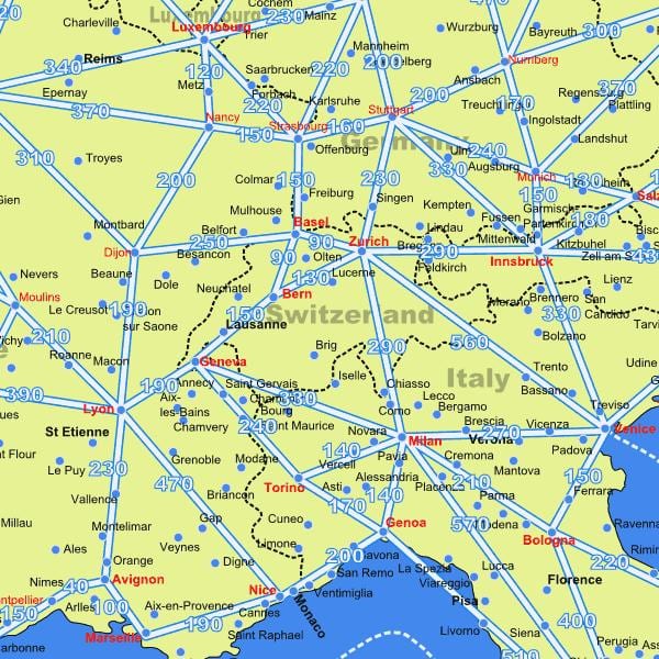 карта на Швейцария карта с разстояния