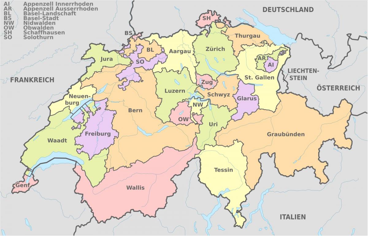 Базел на картата на Швейцария