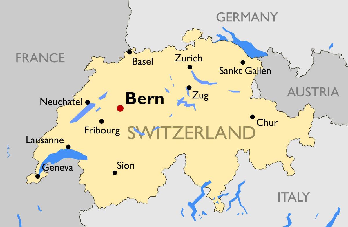 карта на Швейцария с големи градове