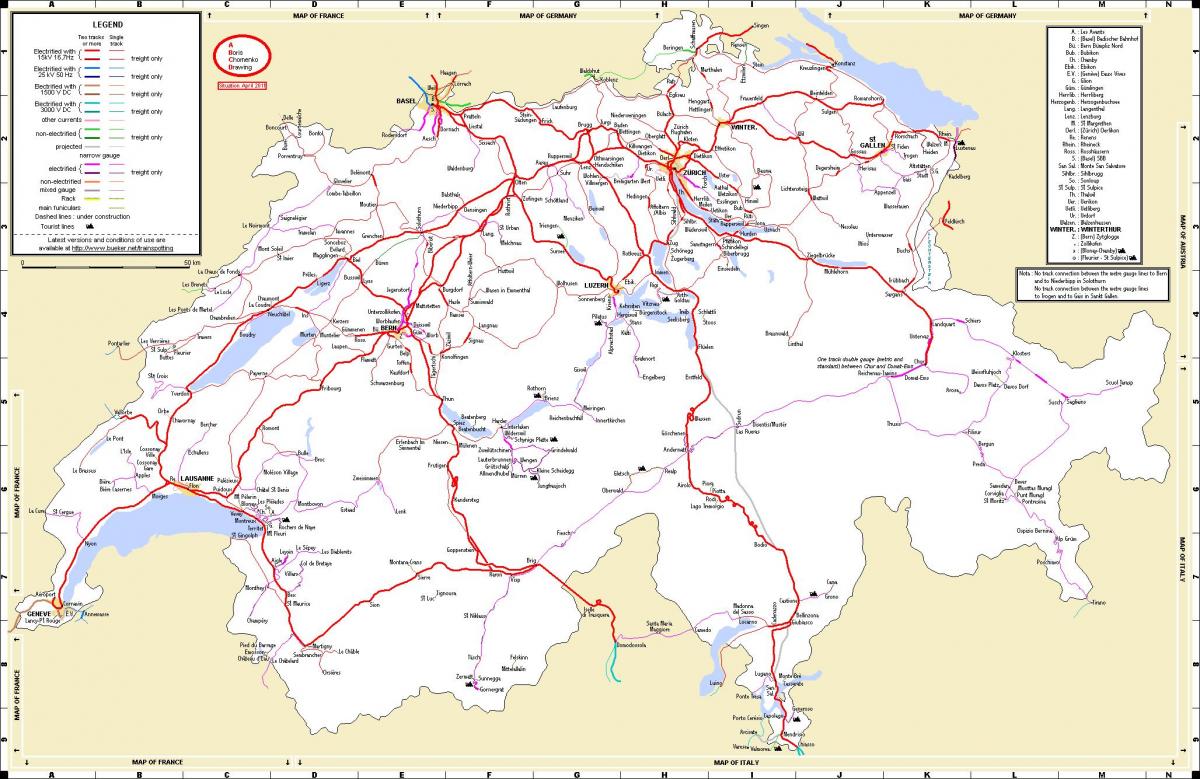 пътуване с влак в Швейцария картата