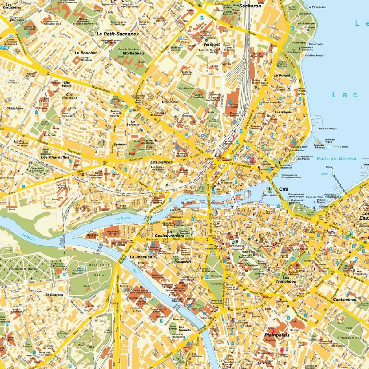 на картата на града Женева, Швейцария 
