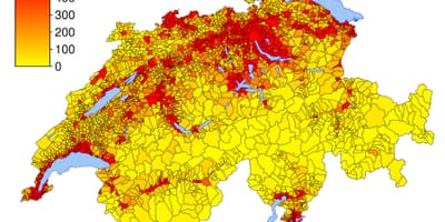 Швейцария карта на гъстота на населението 