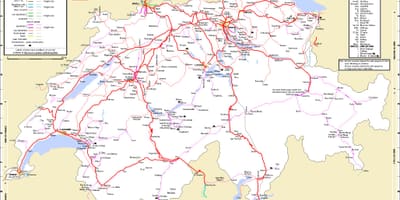 Пътуване с влак в Швейцария картата