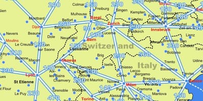 Карта на Швейцария карта с разстояния